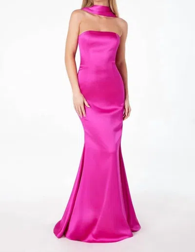 Astee Strapless Satin With Sash Gown In Hot Pink