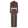 Asteliia Dara Three Piece Waistcoat Blazer And Cargo Trousers In Cocoa Brown In Brown