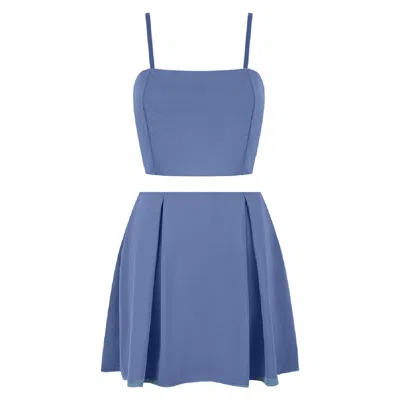Asteliia Electra Pleat Mini Skirt And Crop Top Co-ord Set In Blue Denim