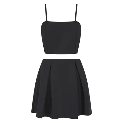 Asteliia Electra Pleat Mini Skirt And Crop Top Co-ord Set In Navsoul Black
