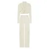 Asteliia Neutrals Dara Three Piece Waistcoat Blazer And Cargo Trousers In Cappuccino Foam