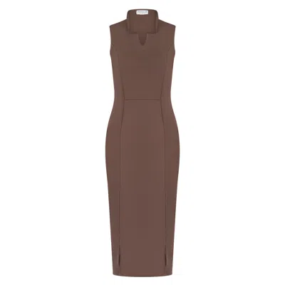 Asteliia Women's Maia High Neck Notch Detail Midi Dress In Cocoa Brown