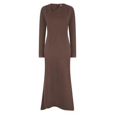 Asteliia Women's Naledi Asymmetric Neck Fishtail Midaxi Dress In Cocoa Brown