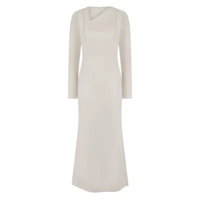 Asteliia Women's Neutrals Naledi Asymmetric Neck Fishtail Midaxi Dress In Cappuccino Foam In White