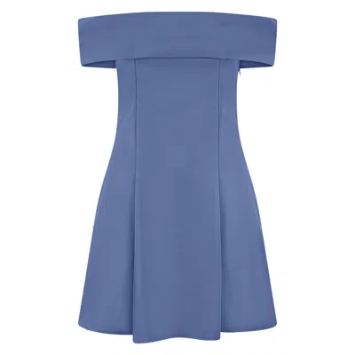 Asteliia Women's Solaris Bardot Skater Mini Dress In Blue Denim
