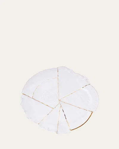 Astier De Vilatte Sacai Round Patchwork Platter With Golden Edging In White