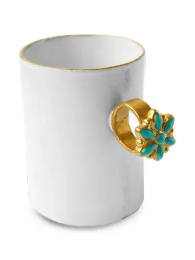 Astier De Villatte Blue Flower Ring-handle Cup In White