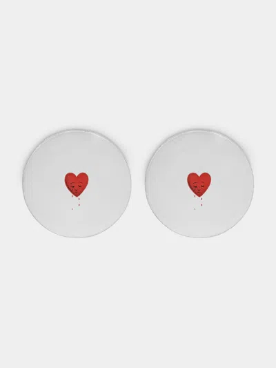 Astier De Villatte Crying Heart Hand-glazed Ceramic Small Plate - 6in/15.5cm (set Of 2) In White