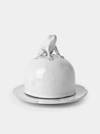 Frog Hand-glazed Ceramic Butter Dish In White from ABASK