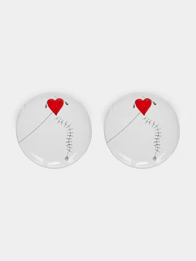 Astier De Villatte Heart Kite Hand-glazed Ceramic Small Dish (set Of 2) In White