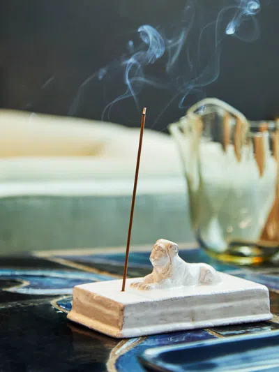 Astier De Villatte Lion Hand-glazed Ceramic Incense Holder  Abask Luxury Gift In  White