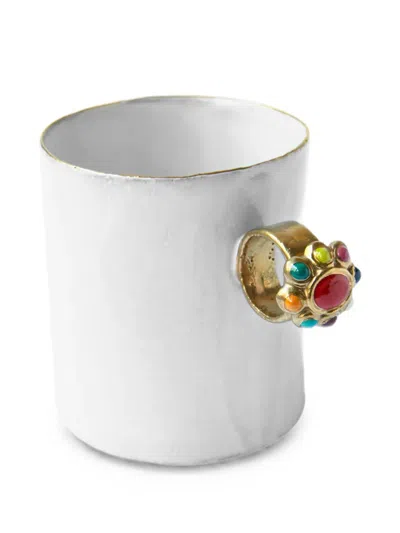 Astier De Villatte X Serena Carone Gemstone-embellished Ring-handle Mug In White