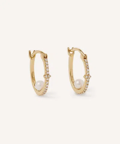 Astley Clarke 14ct Gold Luna Pearl And Lab-grown Diamond Hoop Earrings In Neutral