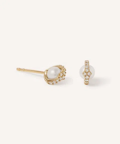 Astley Clarke 14ct Gold Mini Pearl And Lab-grown Diamond Stud Earrings In Pattern