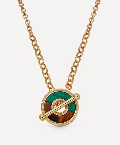 Astley Clarke 18ct Gold-plated Vermeil Silver Fuse Malachite And Tigers Eye T-bar Pendant Necklace