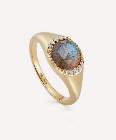 Astley Clarke 18ct Gold-plated Vermeil Silver Large Luna Labradorite Signet Ring