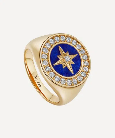 Astley Clarke 18ct Gold Plated Vermeil Silver Polaris Lapis Signet Ring