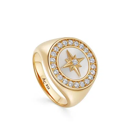 Astley Clarke 18ct Gold Plated Vermeil Silver Polaris Mother Of Pearl Signet Ring