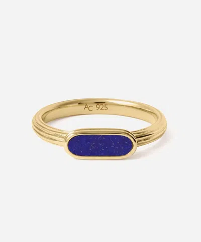 Astley Clarke 18ct Gold-plated Lapis Ridged Ring X Laura Jackson