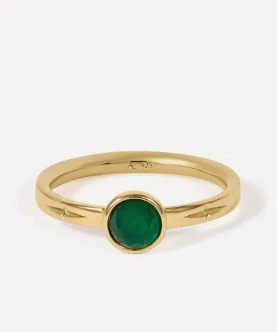 Astley Clarke 18ct Gold-plated Silver Mini Luna Green Agate Ring