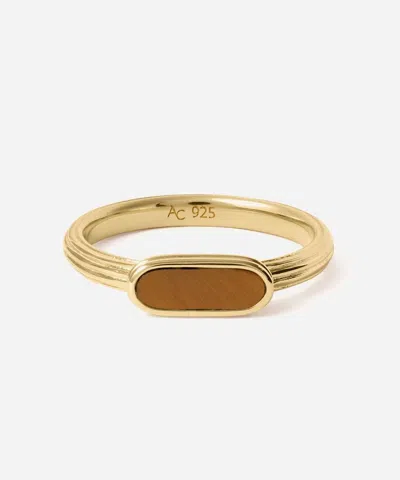 Astley Clarke 18ct Gold-plated Tiger's Eye Ridged Ring X Laura Jackson In Brown