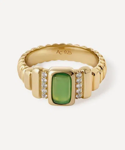 Astley Clarke 18ct Gold-plated Vermeil Silver Aurora Ridge Green Chalcedony Ring