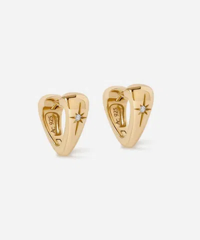Astley Clarke 18ct Gold-plated Vermeil Silver Biography Heart Huggie Hoop Earrings In Brown