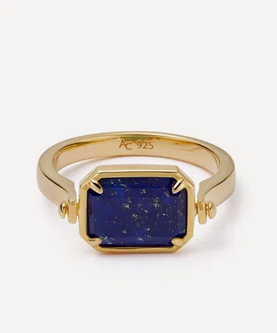 Astley Clarke Gold Deco Lapis And Malachite Spinner Ring