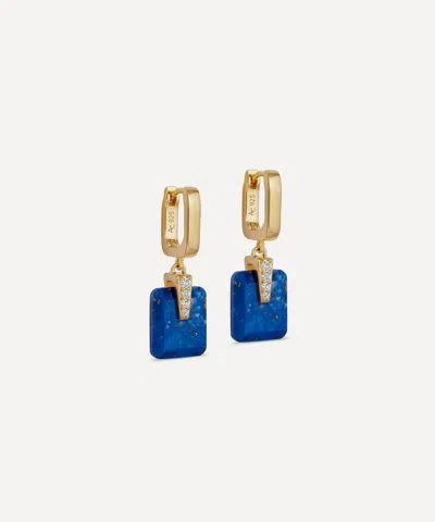 Astley Clarke Gold Deco Lapis Huggie Drop Earrings