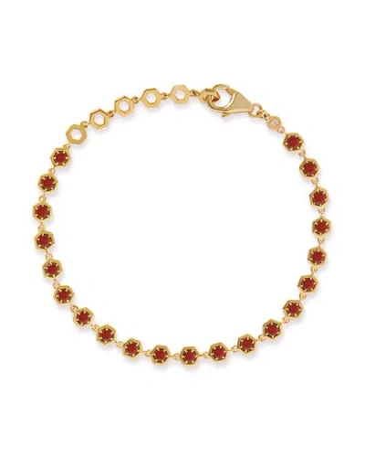 Astley Clarke Gold Deco Red Garnet & Red Sapphire Tennis Bracelet In Pattern