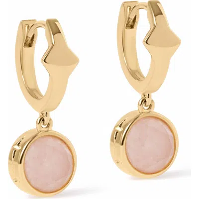 Astley Clarke Gold Luna Pink Quartzite Huggie Earrings