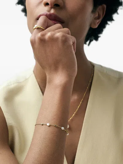 Astley Clarke Pearl And Sapphire Station Bracelet In Gold