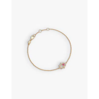 Astley Clarke Womens Solid Yellow Gold Icon Hamsa Hand 14ct Yellow-gold, 0.08ct Diamond And Ruby Bracelet