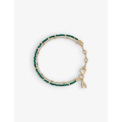 Astley Clarke Womens Yellow Gold Vermeil Biography Wishbone-charm Malachite 18ct Gold-vermeil Bracel In Green