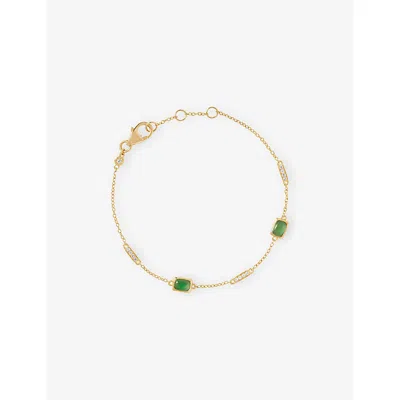 Astley Clarke Womens Aurora Ridge 18ct Yellow Gold Vermeil, Green Chalcedony And White Sapphire Station Bracelet