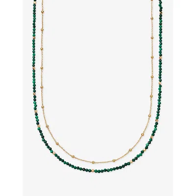 Astley Clarke Womens Biography 18ct Yellow Gold Vermeil And Malachite Double Strand Beaded Necklac In Black