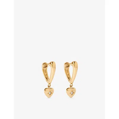 Astley Clarke Womens  Biography Heart 18ct Yellow Gold Vermeil And White Sapphire Hoop Drop Earrings