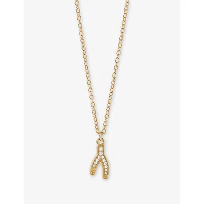 Astley Clarke Womens Celestial Wishbone 18ct Yellow Gold Vermeil And White Sapphire Pendant Necklac