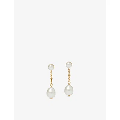 Astley Clarke Womens Chain 18ct Yellow Gold Vermeil And Freshwater-pearl Drop Earrings In White