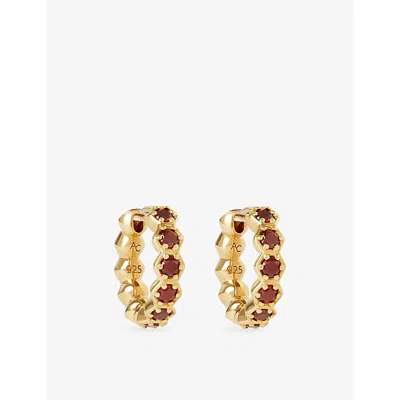 Astley Clarke Womens  Deco 18ct Yellow Gold Vermeil And Red Garnet Huggie Earrings