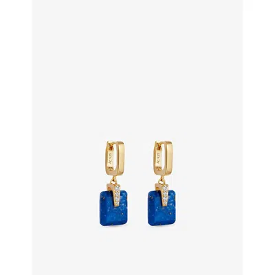 Astley Clarke Womens Deco 18ct Yellow Gold Vermeil, Lapis And White Sapphire Drop Huggies