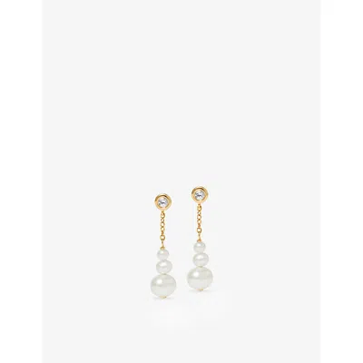 Astley Clarke Womens Drop 18ct Yellow Gold Vermeil, Pearl And Sapphire Stud Earrings
