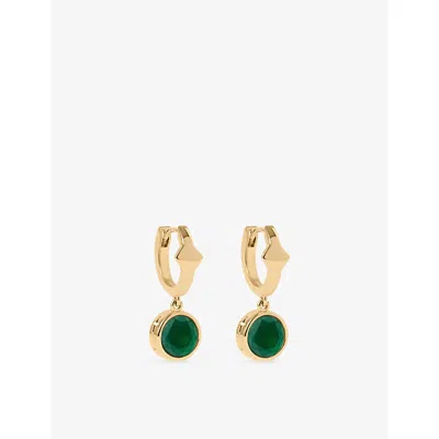 Astley Clarke Womens Gold Luna 18ct Yellow-gold Plated Sterling-silver And Green Agate Huggie Earrings Yellow Gold In Yellow Gold Plated