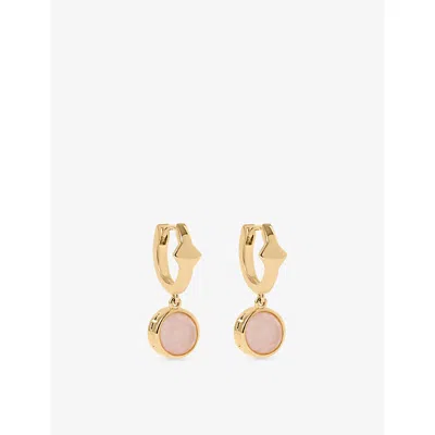 Astley Clarke Womens Gold Luna 18ct Yellow-gold Plated Sterling-silver And Pink Quartzite Huggie Earrings Yellow G In Yellow Gold Plated