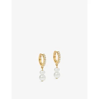 Astley Clarke Womens Hoop 18ct Yellow Gold Vermeil, Pearl And Sapphire Huggie Earrings