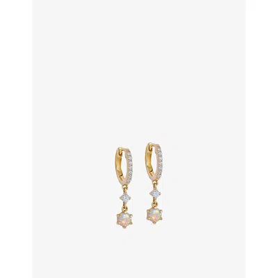 Astley Clarke Womens Interstellar Opal And Lab Grown Diamond 14ct Yellow Gold Drop Earrings