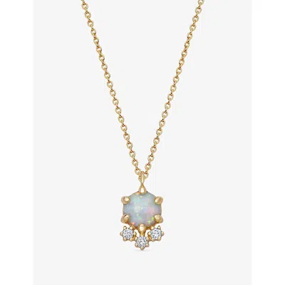 Astley Clarke Womens Interstellar Opal And Lab Grown Diamond Cluster 14ct Yellow Gold Pendant Necklac