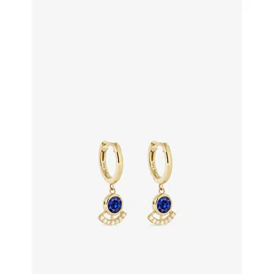 Astley Clarke Womens Yellow Gold Icon 14ct Yellow-gold, Blue Sapphire And 0.055ct Lab-grown Diamond Drop Huggies