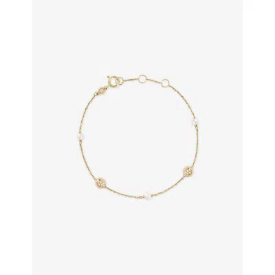Astley Clarke Womens Yellow Gold Luna 14ct Yellow-gold, 0.062ct Lab-grown Diamond And Freshwater Pearl Bracelet