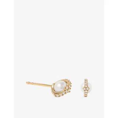 Astley Clarke Womens Yellow Gold Luna Mini 14ct Yellow-gold, 0.06ct Lab-grown Diamond And Freshwater Pearl Stud Ea